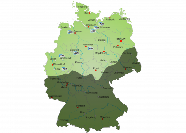 ADM liefert in ganz Nord-Ost Deutschland und NRW Fertiggaragen Liefergebiet in Norddeutschland & NRW